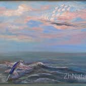 Полёт... Розовый закат, облачный фрегат и летучая рыбка. Сказочные миры ZhNataly