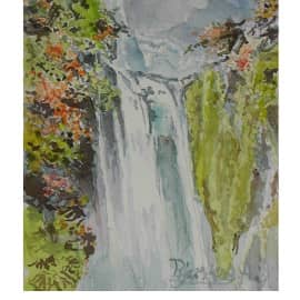 Водопад и горы 2019  12.5х18   бумага акварель