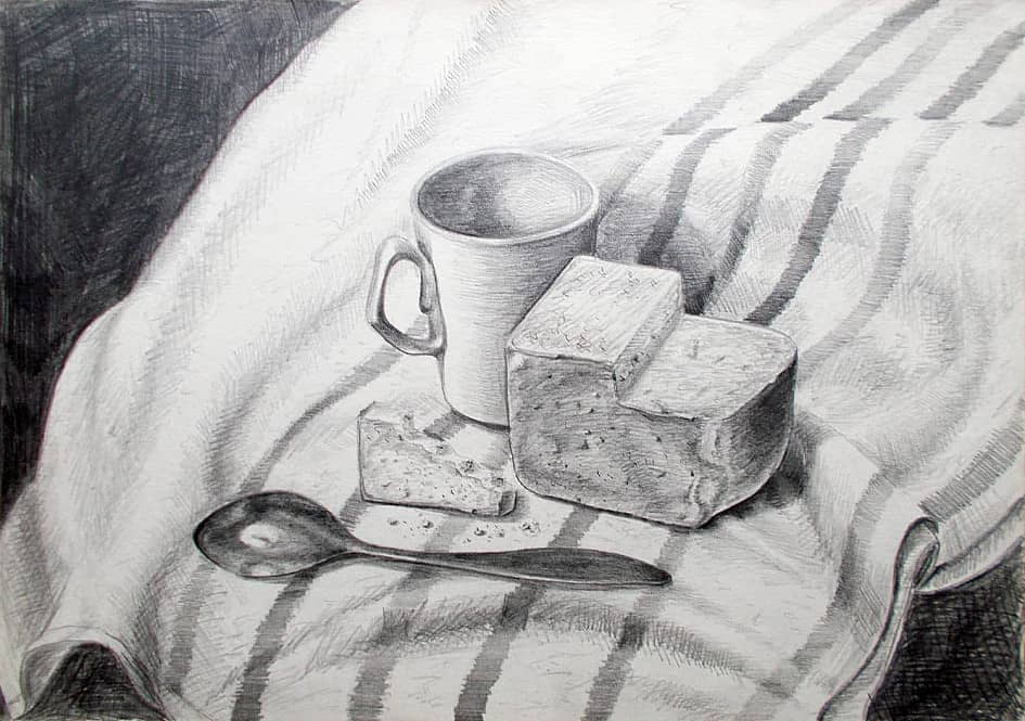 Натюрморт с хлебом и ложкой  Still life with Bread and a Spoon, Бумага Карандаш