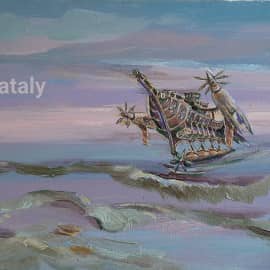 "Экраноплан", винтовая летающая лодка. Картина из серии Сказочные миры ZhNataly