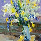 Полевые цветы на этюднике  у реки. Серия натюрморт под открытым небом. Пленэр ZhNataly