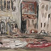 Этюд Лодки на канале в солнечный день