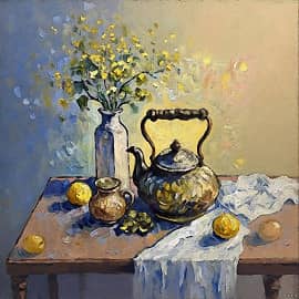 Букет, чайник и лимоны ("ЧАЕПИТИЕ-1)"