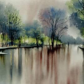 Картина "Отражение. Утро в парке".