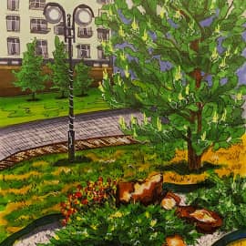 п. Удачный. Клумба. Скетч.