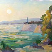 Маяк и солнце. Пленэр ZhNataly  Холст на подрамнике, питерские масляные краски, 40х60. 2025.  Пробуж