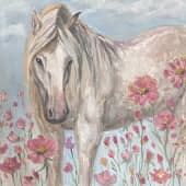 Белая лошадь в поле цветов