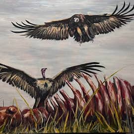 Грифы с добычей (написана для человека, который коллекционирует картины африканских животных)