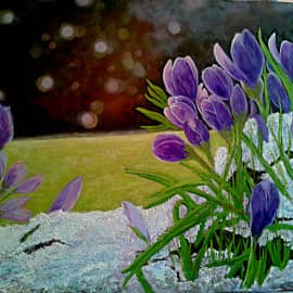 Где-то . под снегом .уже тихонечко дышит Весна.....Холст. масло. По МК Т.Букреевой.