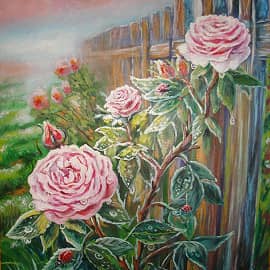 Божья коровка и розы.