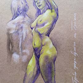 Проба крафт - бумаги, карандашей и натурщицы