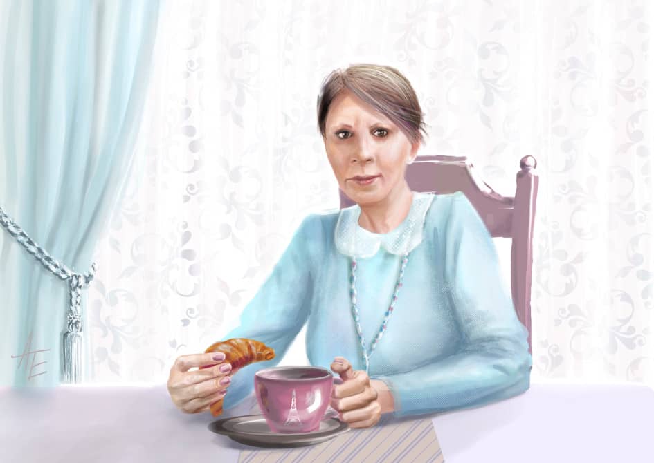 Женщина с круассаном(иллюстрация)