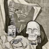 Натюрморт с черепом и очками, художник Лариса Луканева