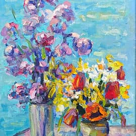 Два букета у воды. Живопись ZhNataly