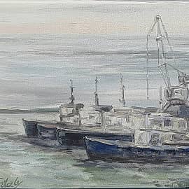 Стоянка буксиров в порту. Серия "Портовые зарисовки", пленэрная живопись ZhNataly
