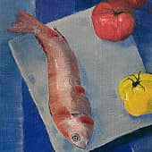 Натюрморт с рыбой и томатами