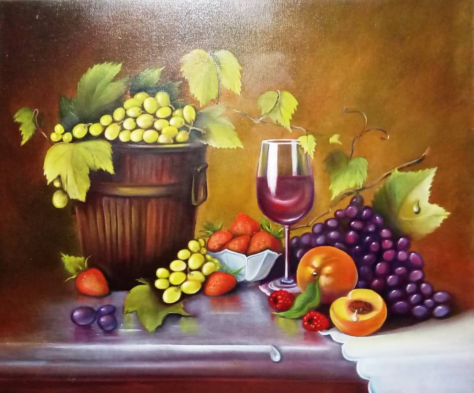 "Натюрморт с бокалом вина и фруктами"