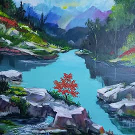 красный куст на камне