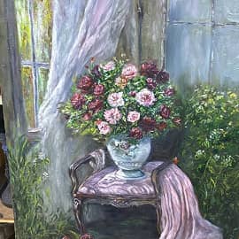 " Ах, этой розы аромат.." замазала старую картину ,первый слой за три часа , этап.