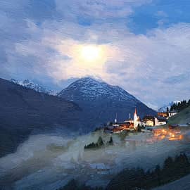 Луна, туман.