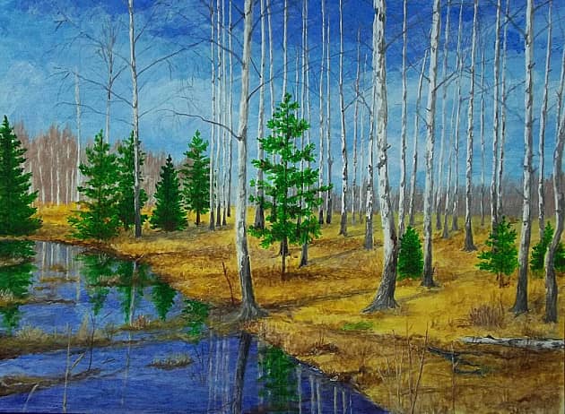 Картина «Весенний лес» Картон, Акрил 2021 г.