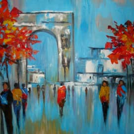 Прогулка на площади с аркой.