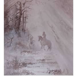 Всадник в тумане 2022 12.5х18  бумага акварель