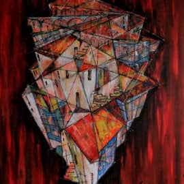 отражение старого города в разбитом уличном фонаре