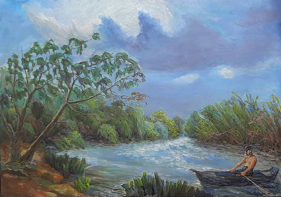 Казак, плывущий по реке. Живопись ZhNataly