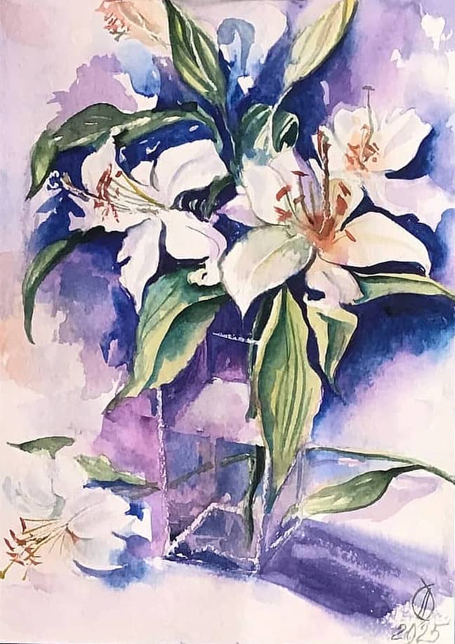 Акварель Белые лилии