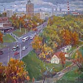 Мирная жизнь города Могилёва (вид на проспект Мира)