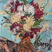 Картина Астры в старинной глиняной вазе Екатерина Лебедева художник