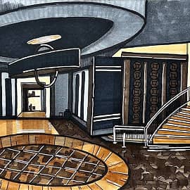 Лобби отеля. Скетч.