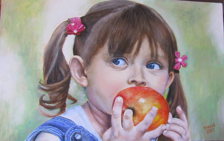 Картина «дитя Донбасса» ДВП / Оргалит, Масло 2023 г.