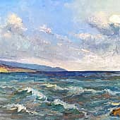 Солнце в облаках. Маяк.. Пленэр ZhNataly.