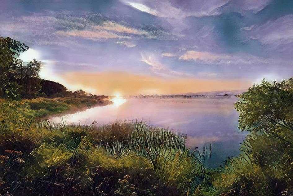 Рассвет на озере.