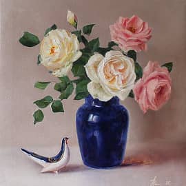 Розы с птичкой
