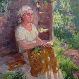 Отдых ( портрет мамы Ческидовой О.А. на крыльце своего дома в Псковской области)