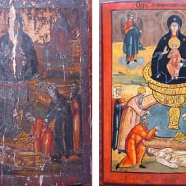 Реставрация иконы Богородицы Живоносный источник, 19 век.