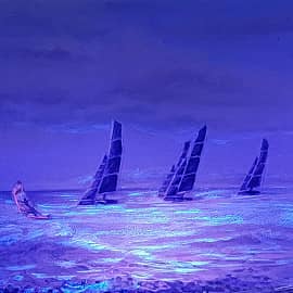 Гонка на карбоновых файловых яхтах. Ночь.  Проект "светофизика в живописи"  ZhNataly