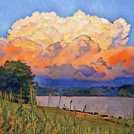 Закат над рекой.