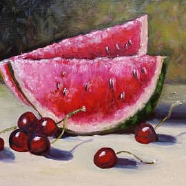 Арбуз и вишни