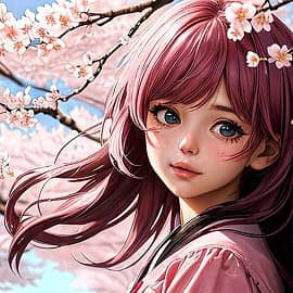 Девочка среди цветущей сакуры