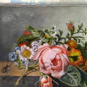 Копия картины Рейчел Рюйш "Ветка розы с жуком и пчелой" (2), художник Илья Александрович Иванов