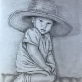 Маленькая девочка в большой шляпе, художник Елена Кочетова