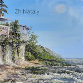 Домики у воды, лето, морской пейзаж ZhNataly, живопись маслом  ЖуравлёваАрт