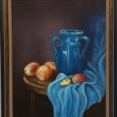 Персики на синем (1), художник К_Вероника