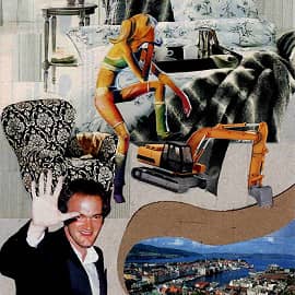 Квентин Тарантино в антураже абсурда. Коллаж.