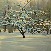 Абрикоса в снегу, художник Геннадий Литвиненко