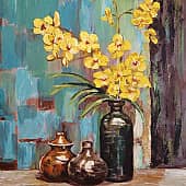 Натюрморт с желтыми орхидеями в технике голландских мастеров